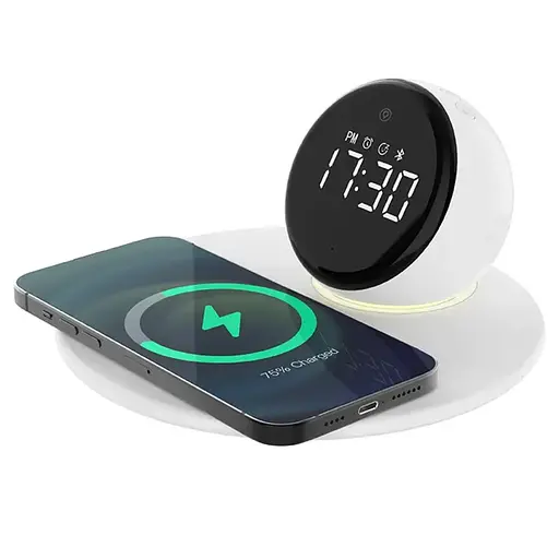 БЗП WIWU Wi-W017 15W Wireless Charger+Digital Alarm+Bluetooth Speaker White - фото 5