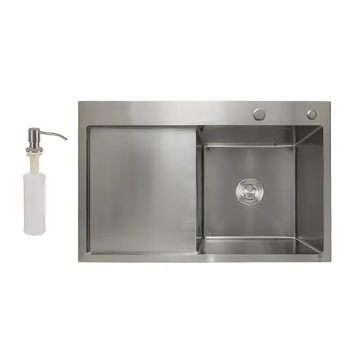 Кухонна мийка інтегрована Lidz Handmade H7849L крило ліворуч (LDH7849BRUL45592) Brushed Steel 3,0/1,0 мм, Нержавіюча сталь - фото 1