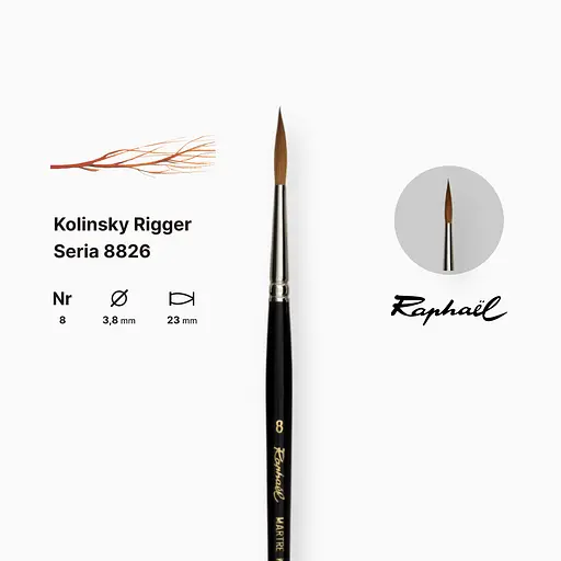Кисть колонок длинная заостренная Raphael Kolinsky Rigger, №8, короткая ручка - фото 2