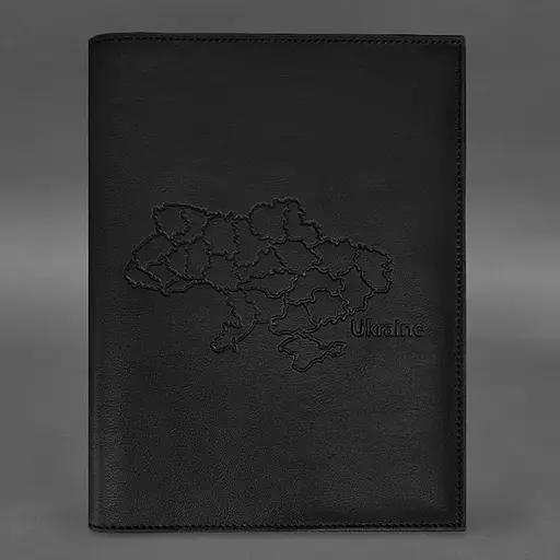Кожаная обложка BlankNote Standart с картой Украины для нотариального реестра черный - фото 2