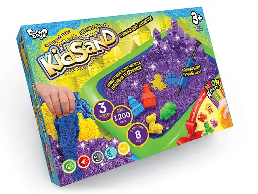 Кінетичний пісок "KidSand 2" KS-02-02U Danko Toys, 1200 г + надувна пісочниця, в коробці (4820186078565) - фото 1
