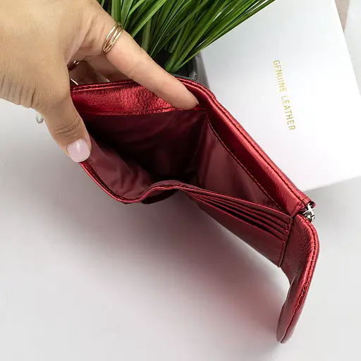 Гаманець жіночий червоний Classic 2301-9929M шкіряний перламутровий невеликий на магніті - фото 5