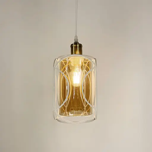 Стильний білий підвіс з серії Лофт із янтарним плафоном Line.F 12055/1 WT+AM - фото 4