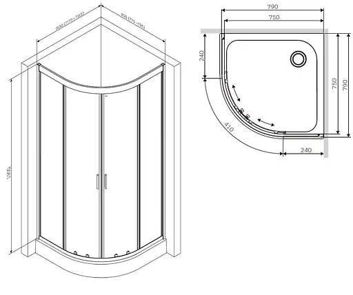 Душевая кабина Am.Pm Gem 80x80 см без поддона хром матовый W90UG-401-080MT, Универсальная, прозрачный, хром матовый - фото 8