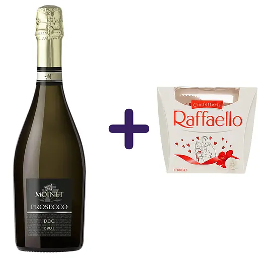Набор: игристое вино Moinet Prosecco Spumante DOC белое брют 11% 0.75 л + конфеты Raffaello 150 г 
