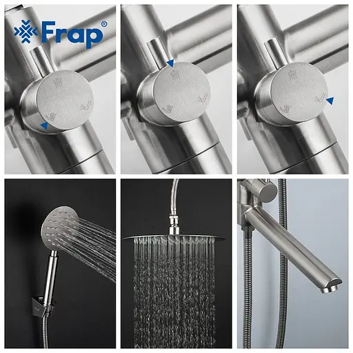 Душова система Frap F24801, поворотний вилив - перемикач на лійку, 1 режим, нержавіюча сталь - фото 4
