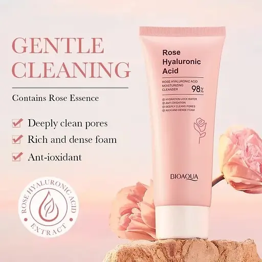 Пінка для вмивання з екстрактом троянди та гіалуроновою кислотою Bioaqua Rose Hyaluronic Acid Cleanser 100 г - фото 3