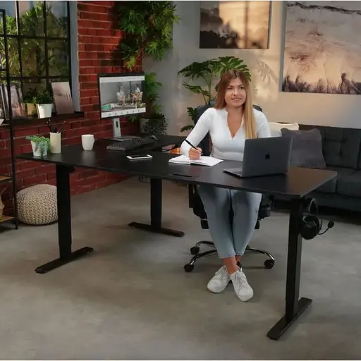 Компьютерный угловой стол Di Volio Trani с регулируемой высотой черный - фото 9