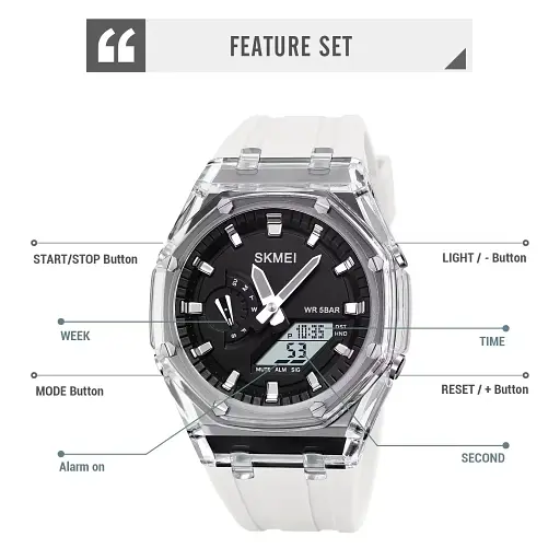 Наручний годинник чоловічий Skmei 2100 White Black, 2100WTBK (18435) - фото 6