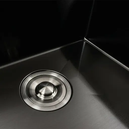 Кухонна мийка чорна PVD 78x43 L Platinum Handmade (два отвори, круглий сифон 3,0/0,8), Чорний - фото 6