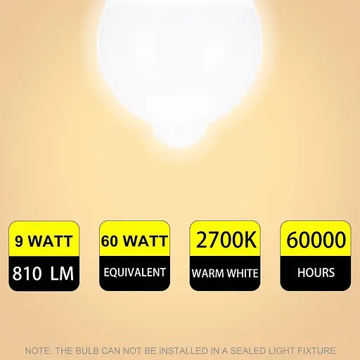 Лампочка HEKEE с датчиком движения PIR, 9 Вт, B22, байонетный цоколь A60, теплый белый, 2700 К, эквивалент лампы накаливания 60 Вт. - фото 3