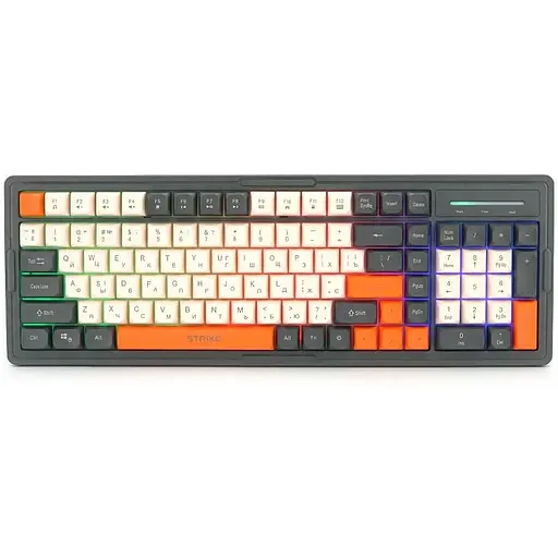 Клавиатура USB XStrike XS-1016, длина кабеля 150 см, RGB подсветка, Eng/Укр/Рус, 410х150х35 мм, Black/White/Orange, 101к, Q20
