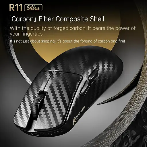 Бездротова миша ATTACK SHARK R11 ULTRA 42000 DPI, PAW3950 MAX, Carbon Shark, 8K,Чорна - фото 7