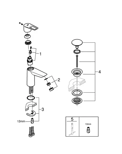 Змішувач для умивальника M-Size + натискний донний клапан Grohe BauLoop New 23886001 Хром - фото 3