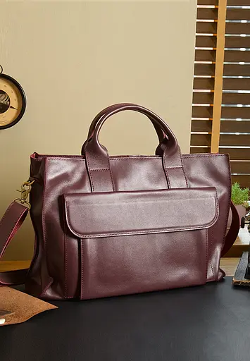 Шкіряна сумка для ноутбука та документів Універсальна бордова - фото 2