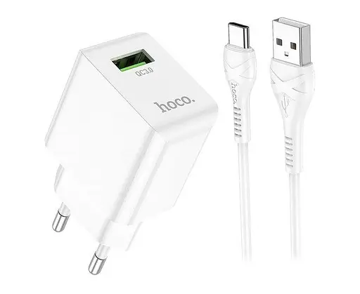Комплект зарядний блок і кабель Hoco Proton C98A USB-C Cable 1USB 18W білий - фото 1