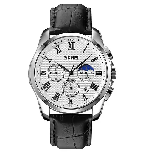 Часы мужские наручные классические Skmei 9260 (Серебристые с белым циферблатом)