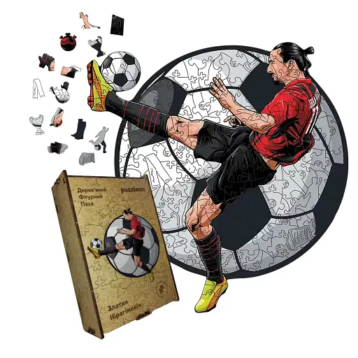 Деревянный фигурный пазл Златан Ибрагимович, А2, Картонная коробка 300+ элементов