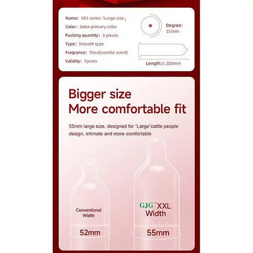 Презервативи класичні великі гладкі GJG XXL Extra Large латекс 3 шт - фото 7