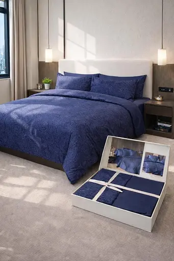 Комплект постільної  білизни сімейний 160х220  Premium сатин темно-синій TC303376173 - фото 3