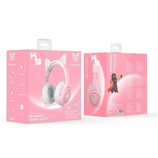Наушники Onikuma Gaming CAT with LED K9 розовые штекер 3.5 мм - фото 4