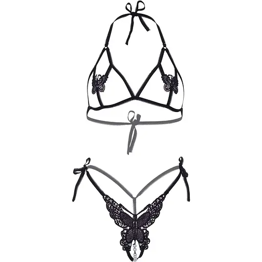 Комплект Leg Avenue Open cup bra and pearl panty Black - фото 3