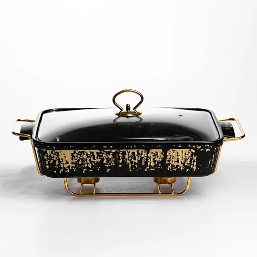 Мармитница прямоугольная Yiwu 2 л со стеклянной крышкой на металлической подставке с подогревом 40х22.5х15.5 см черный мармит для первых блюд ML-874-15 - фото 5