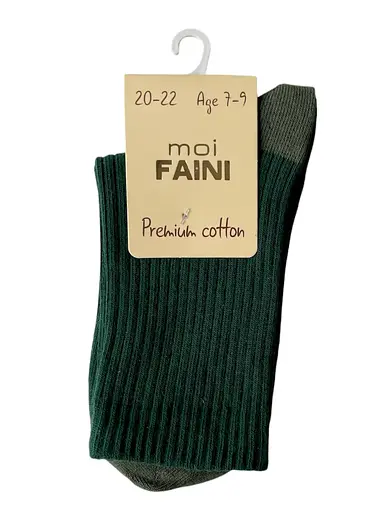 Шкарпетки дитячі високі в рубчик з індійської бавовни темно зелені 413020 - фото 2