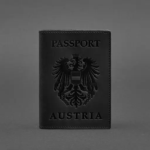 Кожаная обложка для паспорта с австрийским гербом черная Crazy Horse - фото 5