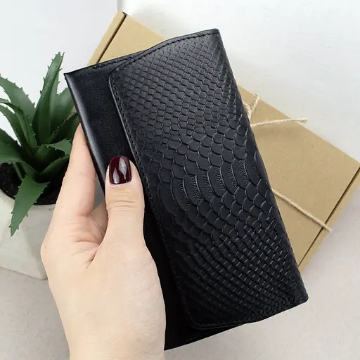 Гаманець жіночий шкіряний Leona чорний пітон - фото 7