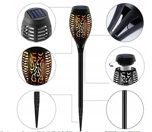 Садовый светильник Solar flame led light sensor activated 58см 600мАч Водонепроницаемый фонарь факел Черный - фото 2