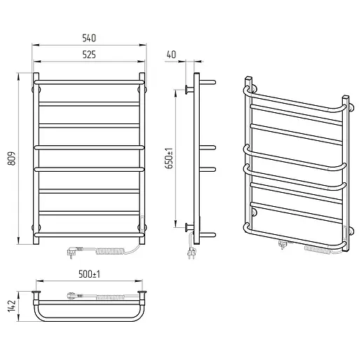 Электрический полотенцесушитель Laris Зебра Комфорт ЧФЧ8 500x800 Э правый R3 73207643, Черный матовый, Правое, Электронный - фото 5