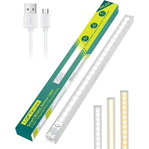 Світлодіодне освітлення для шафи 44 Світлодіодне освітлення для шафи з датчиком руху, USB-акумуляторна батарея, 4 режими