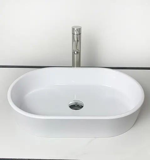 Раковина Adamant умывальник BESTE NEW искусственный овальный камень без предотвращения для смесителя и перелива 540x350x11мм накладной белый - фото 4