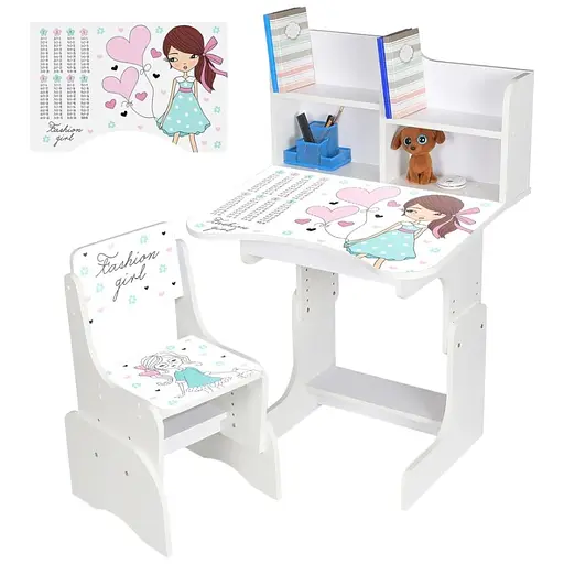 Дитяча парта Bambi N 2071-8-1 Fashion Girl з таблицею множення та стільчиком біла