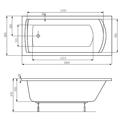 Ванна акрилова Roca Lnea в комплекті з ніжками 180x80 A24T058000 - фото 2
