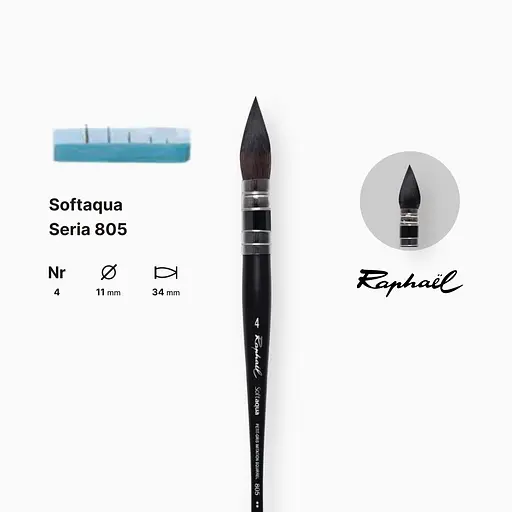 Кисть синтетика круглая (имитация) Raphael Softaqua, №4, французская вязкая, профессиональная - фото 2