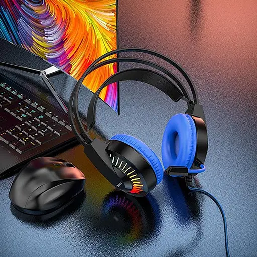 Hoco W105 Joyful Gaming ігрові навушники з мікрофоном і LED підсвічуванням чорно-сині - фото 6