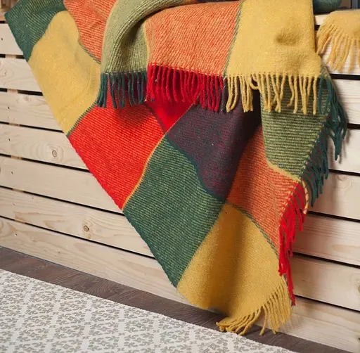 Плед вовняний Vladi Ельф 170х210 яскраво.жовто-червоно-зелений 1 (1089) - фото 1