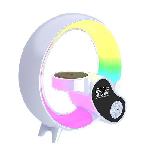 Настільна смарт лампа-нічник з бездротовою зарядкою та Bluetooth-колонкою G-Smart HM-2309 7в1 (Біла)