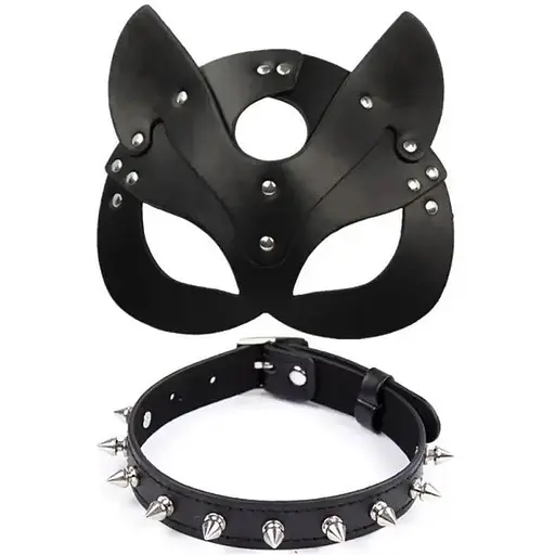 BDSM маска кошки и чокер с шипами - фото 1