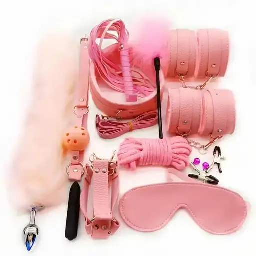 Эротический набор БДСМ для ролевых игр фиолетовый, черный, розовый, красный12 предметов  - фото 2