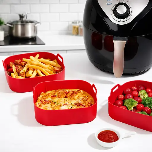 Квадратная плотная силиконовая форма для аэрогриля, духовки и мультипечи с ребристым дном 21.5х21.5 см Красный 88286 - фото 5