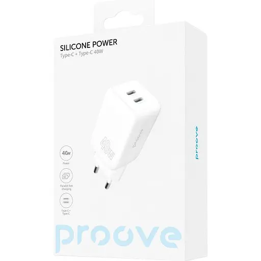 Мережевий зарядний пристрій Proove Silicone Power 40W USB-C/USB-C White (WCSP4020002) [130268] - фото 5