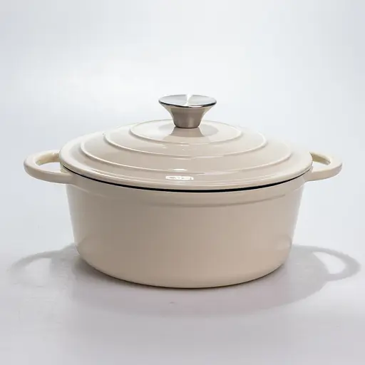 Кастрюля чугунная 2.5 л эмалированная с крышкой посуда для тушения запекания кухонная томония Белый Premium Cookware HP-1-14-WHITE - фото 2