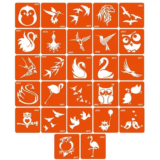 Набір трафаретів для біо-тату D - птахи d_simple_5x5_27_1