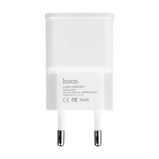 Адаптер сетевой Hoco UH202 блок питания на 2 USB-порта 2.1 A белый - фото 4