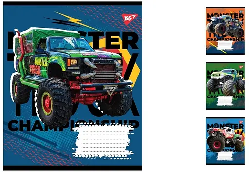 Зошити учнівські 12 аркушів лінія. 1В Monster truck championship, 25 шт. в упаковці