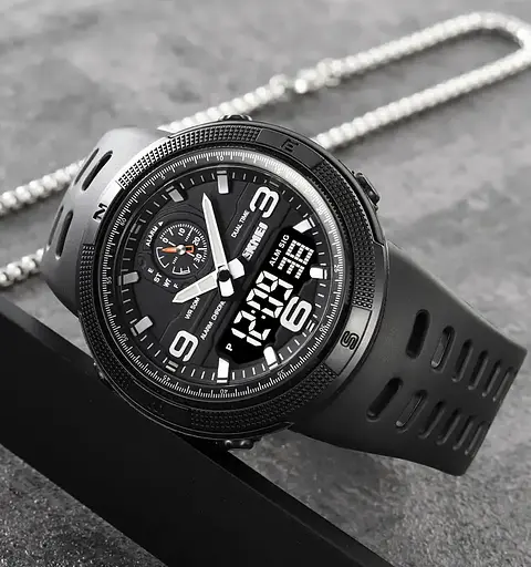 Чоловічий спортивний годинник Skmei 1655 (Чорний з чорним табло) - фото 6