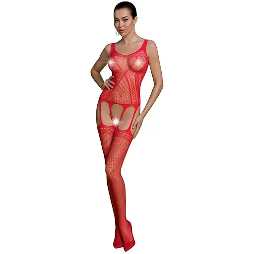 Бодистокинг Passion ECO BS007 Red, с доступом, силуэтный рисунок, имитация подвязок